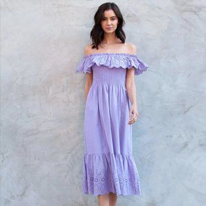 Bloomingdales Aqua Midi Eyelet Dress - Purple